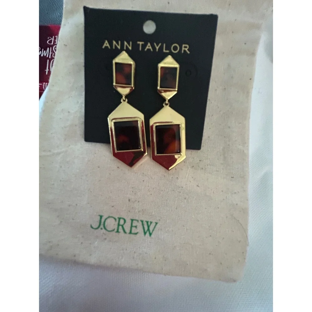 Ann Taylor Gold Tone Tortoiseshell Geometric Double Drop Earrings 5547881 - Picture 1 of 2